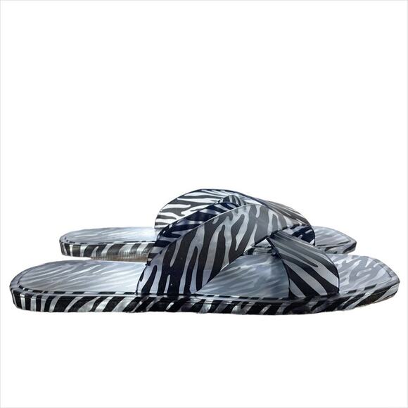 MATISSE x ANTHROPOLOGIE Zebra Stripe Jelly Cross Flat Slide Sandals Size 8 - Picture 3 of 9